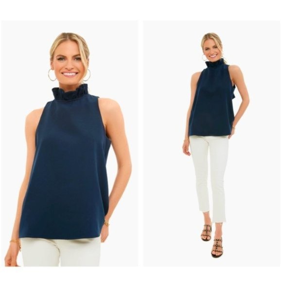 Tuckernuck | NEW Navy Mason Preppy Ruffle Collar Bow Tie Top Size XS - Picture 3 of 11